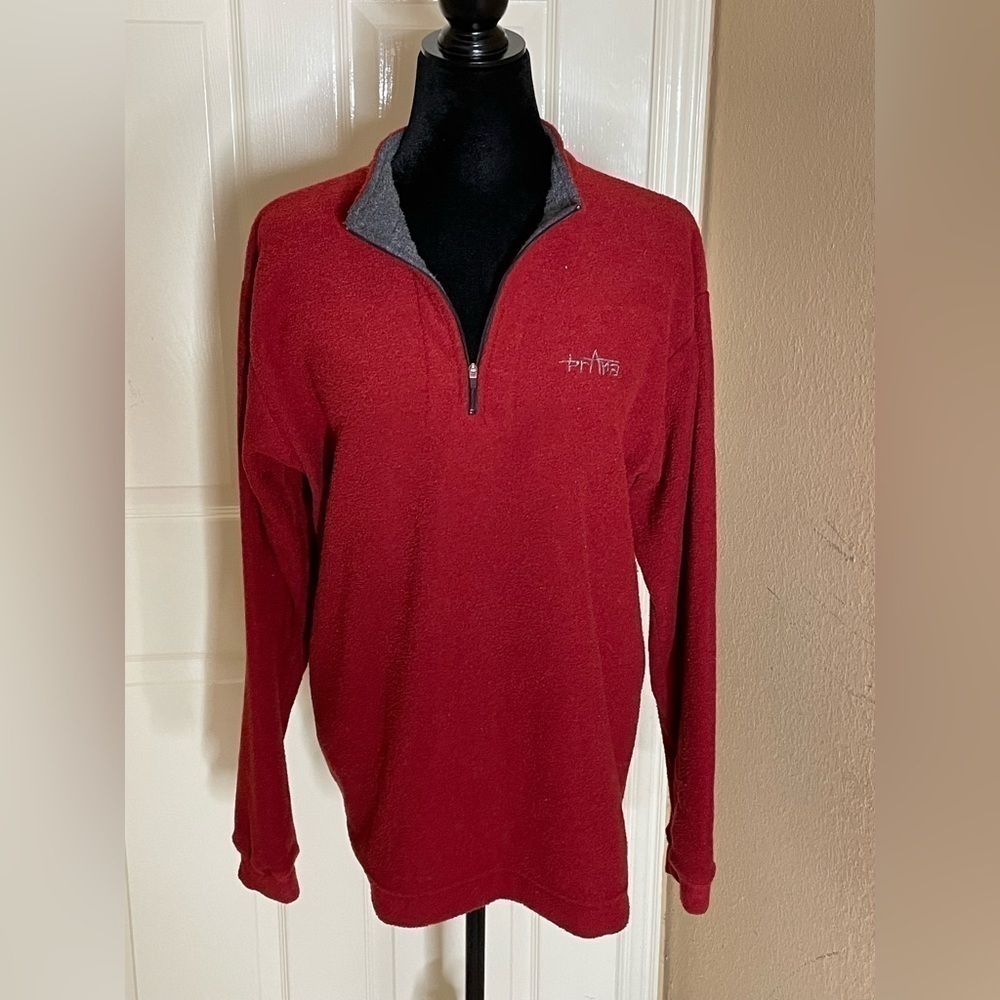 PRANA Mens Crimson Red 1/4 Zip Pullover Fleece Lined Long Sleeve Sweater MEDIUM  - Picture 9 of 11